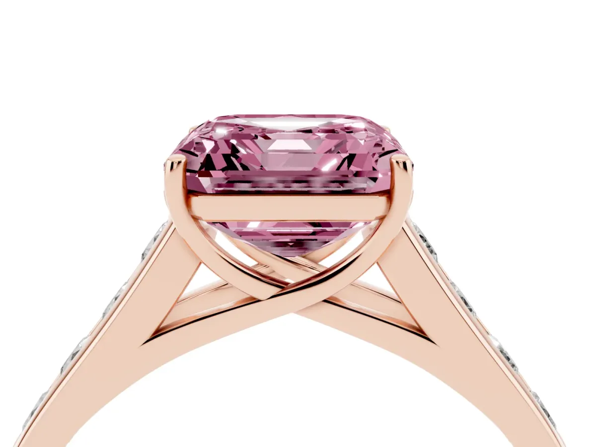 Fancy Pink Asscher Cut Brilliant Channel-Set Solitaire Ring with Four-Prong Setting Rose gold