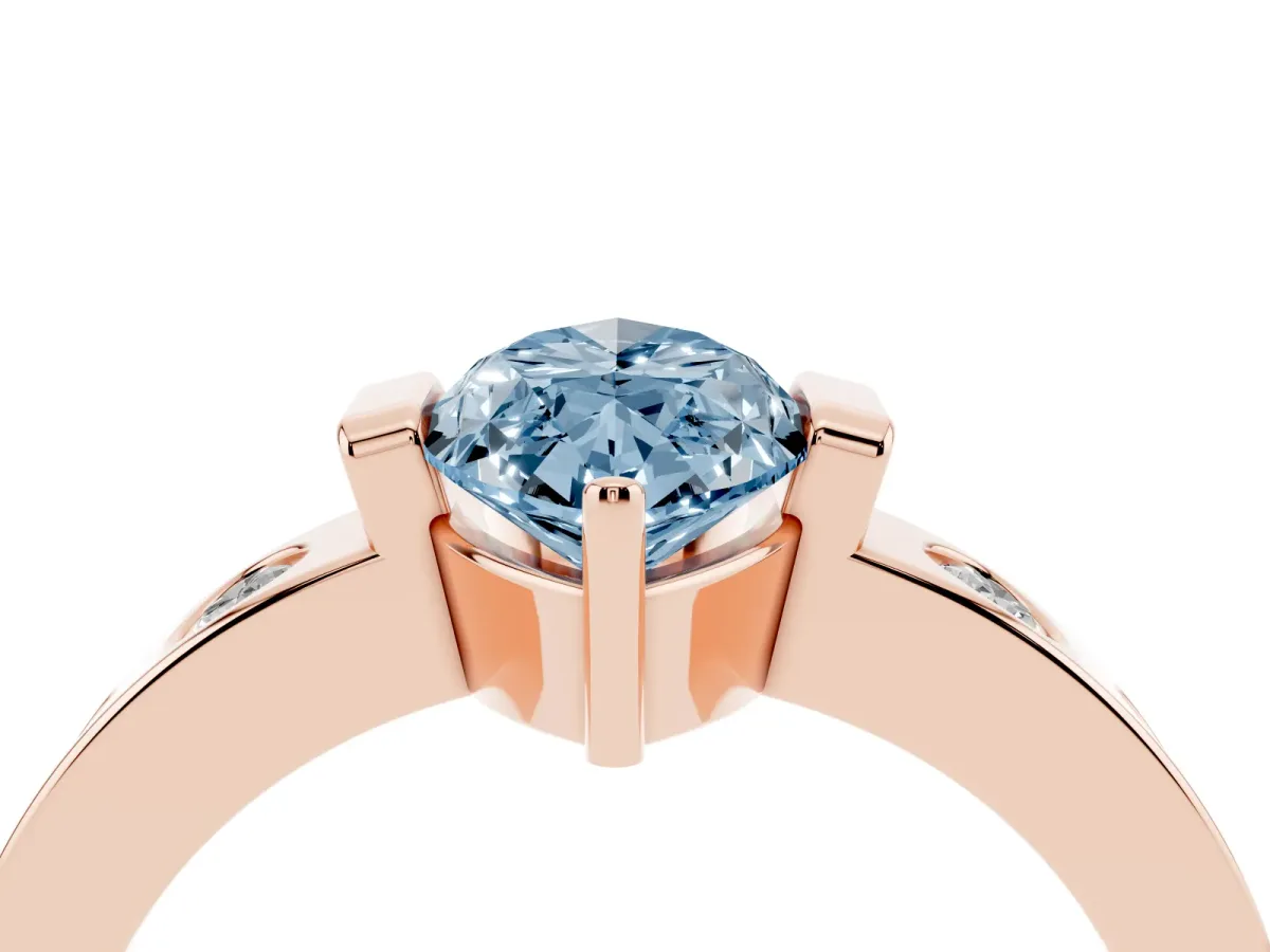 Fancy Blue Marquise Cut Brilliant Channel-Set Diamond Ring with Bezel Prong Setting Rose gold