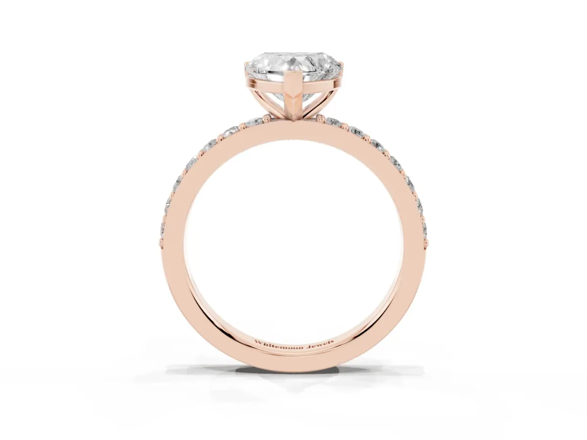 Heart Cut Cut Diamond Solitaire with Pave Band and Four-Prong Setting Rose gold