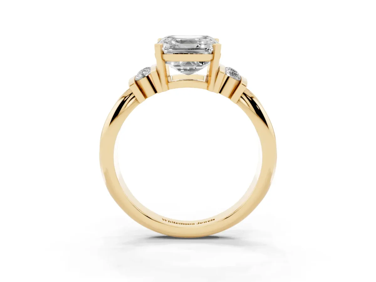 Asscher Cut Cut Three-Stone Channel Set Ring with Bar Prongs Yellow gold