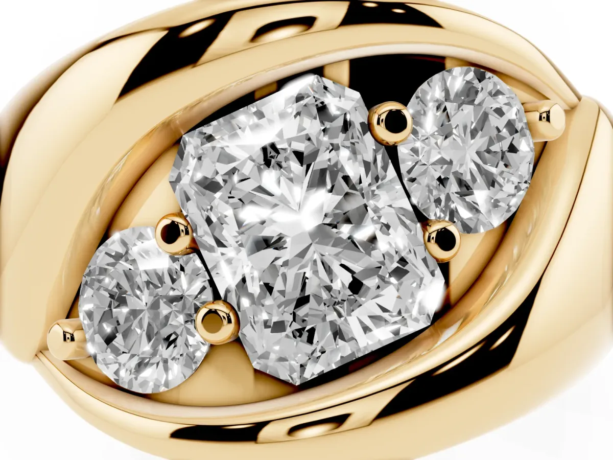 Channel Set Radiant Cut Diamond Crossover Band Yellow gold