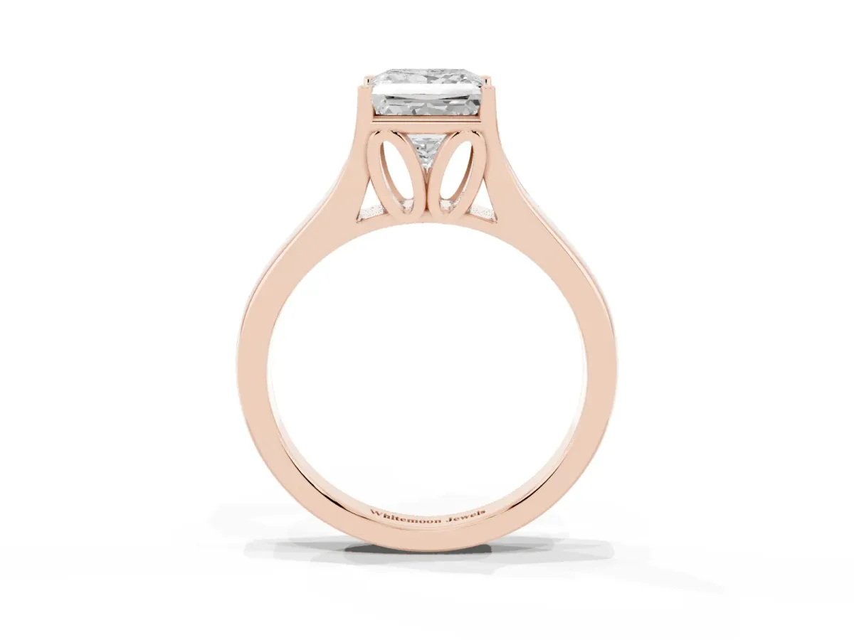 Princess Cut Solitaire Diamond Ring with Cathedral Band and Four-Prong Setting Rose gold