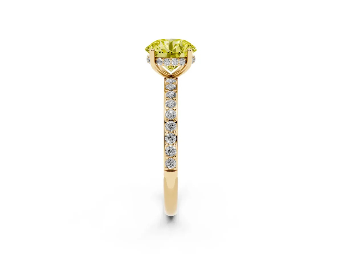 Fancy Yellow Round Cut Cut Diamond Pavé Band Ring with Four-Prong Setting Yellow gold