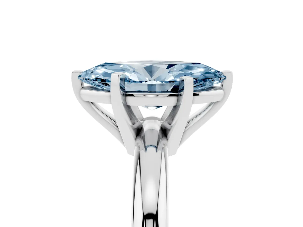 Fancy Blue Marquise Cut Diamond Solitaire Engagement Ring with Round Band and Four-Prong Setting Platinum