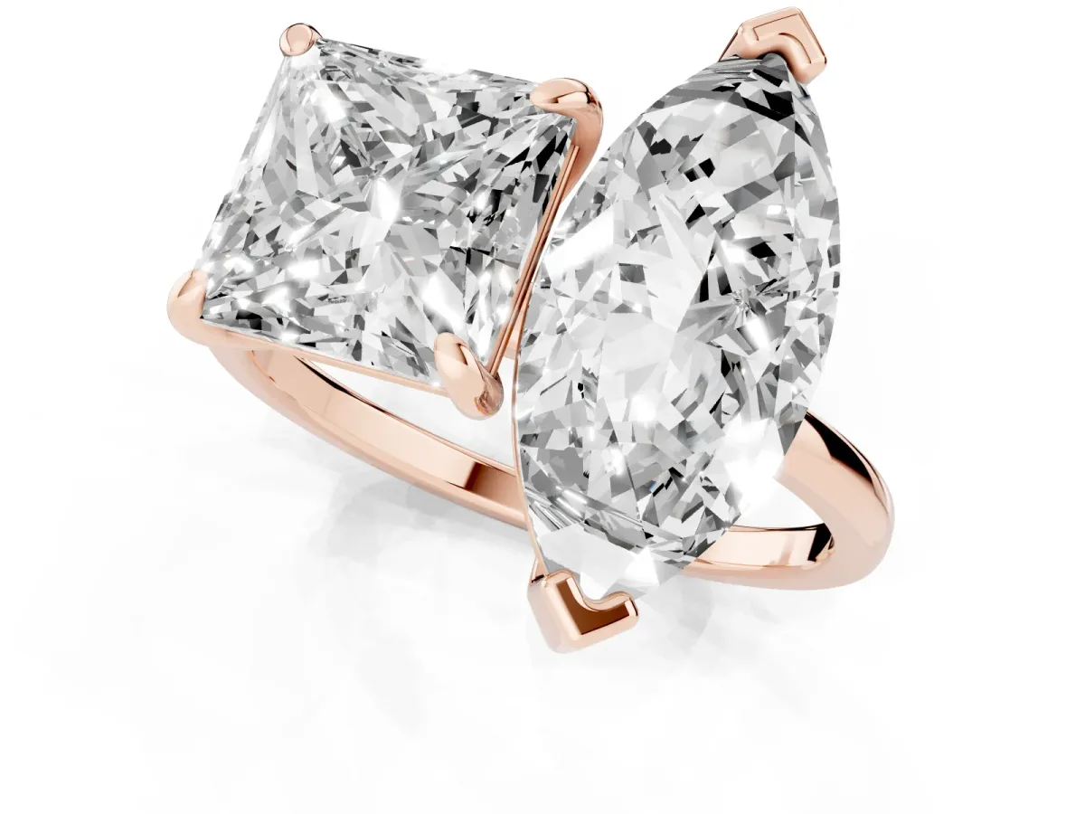 Marquise and Princess Toi Moi Ring with Prong Setting and Plain Band Rose gold