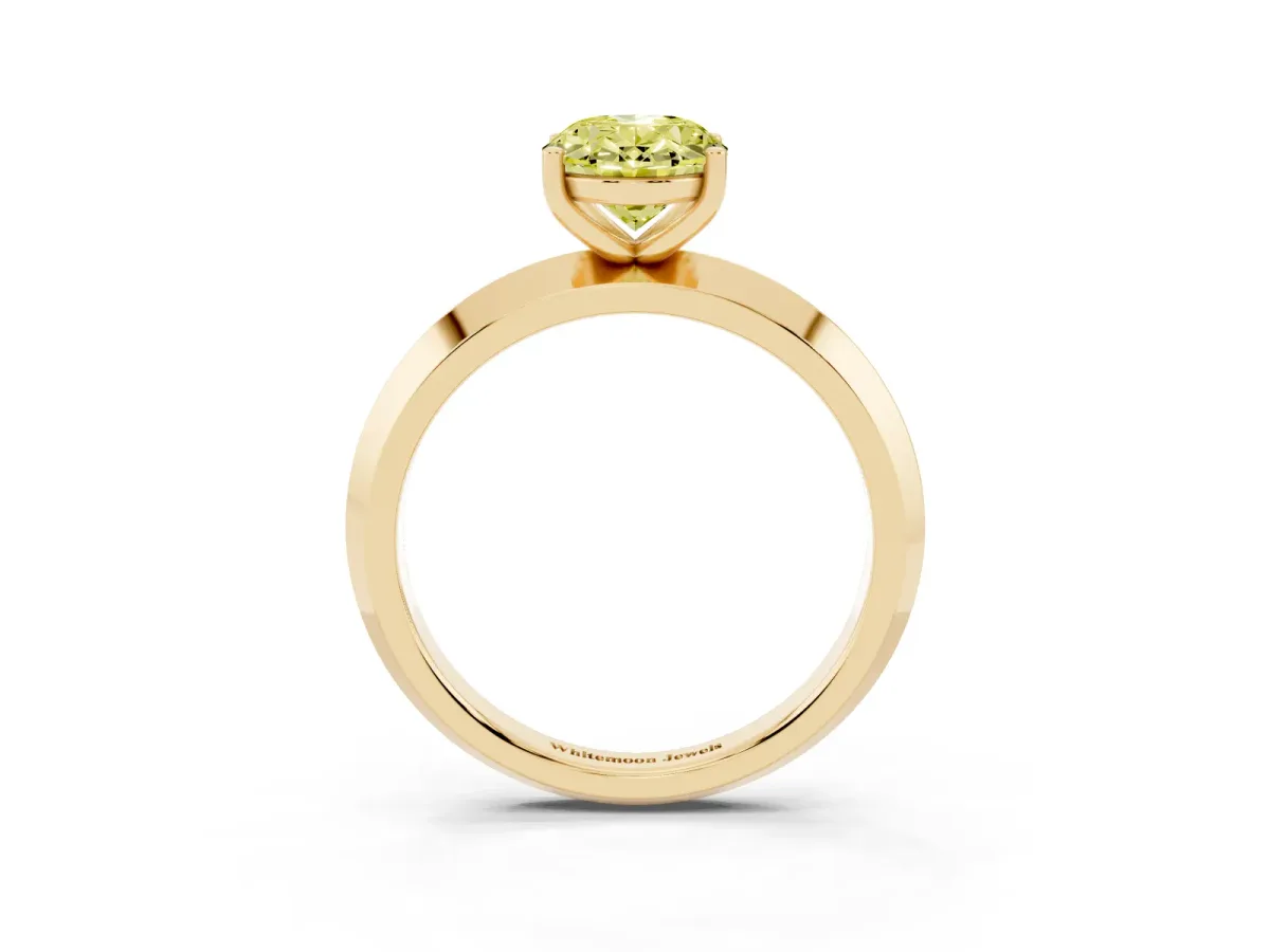 Fancy Yellow Oval Cut Cut Solitaire Engagement Ring with Flat Band and Four-Prong Setting Yellow gold