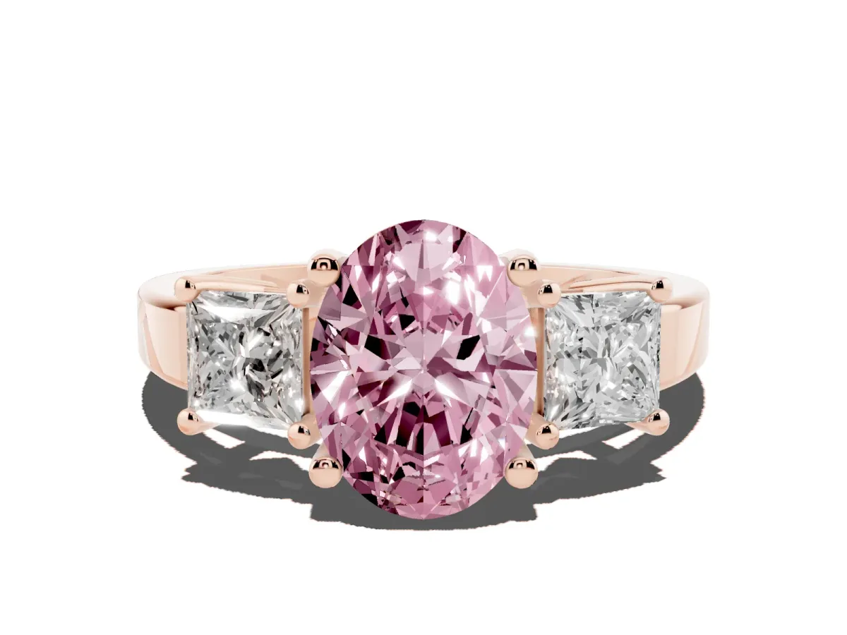 Fancy Pink Three-Stone Oval Cut Cut Solitaire Ring with Prong Setting Rose gold