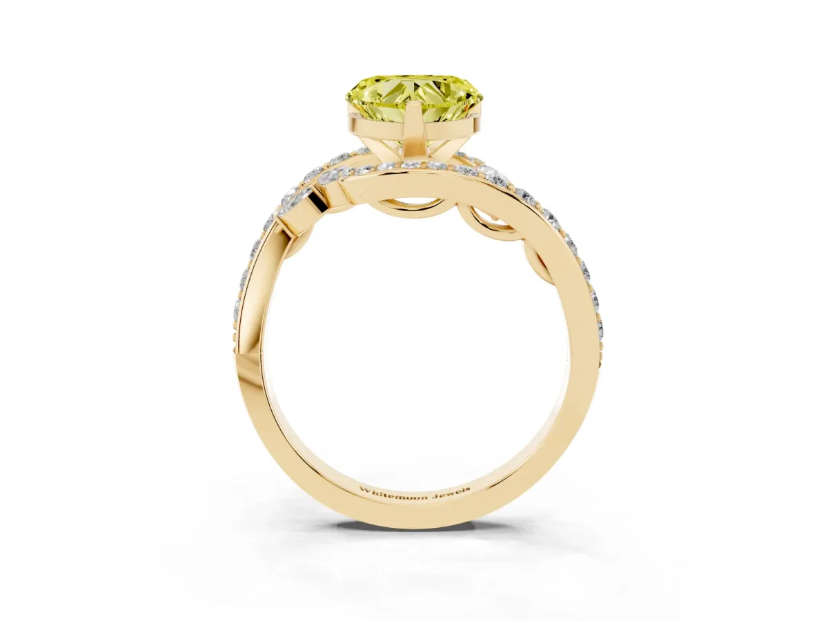 Fancy Yellow Heart Cut Solitaire with Pavé Twist Band and Four-Prong Setting Yellow gold