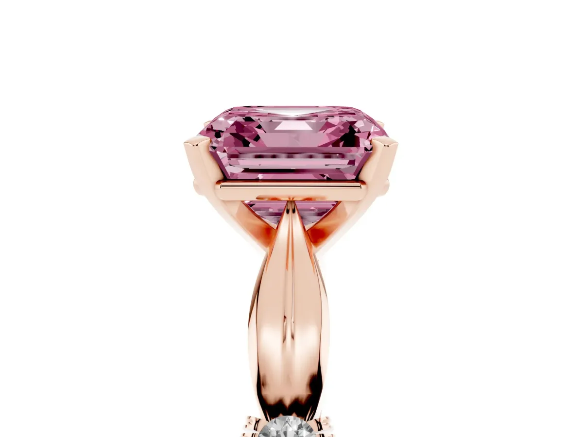 Fancy Pink Asscher Cut Solitaire Diamond Twisted Band with Four-Prong Setting Rose gold