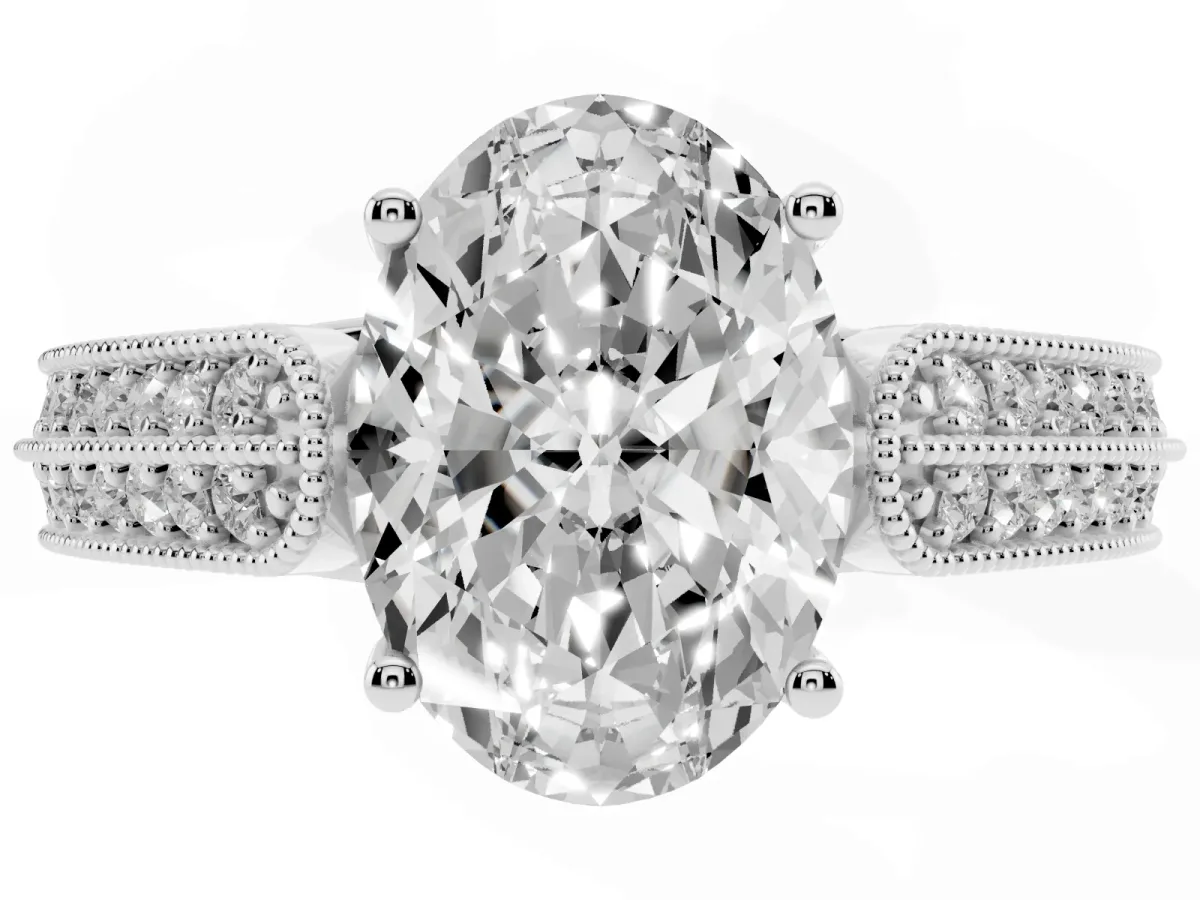 Oval Cut Cut Pave Split Shank Engagement Ring with Four-Prong Setting Silver