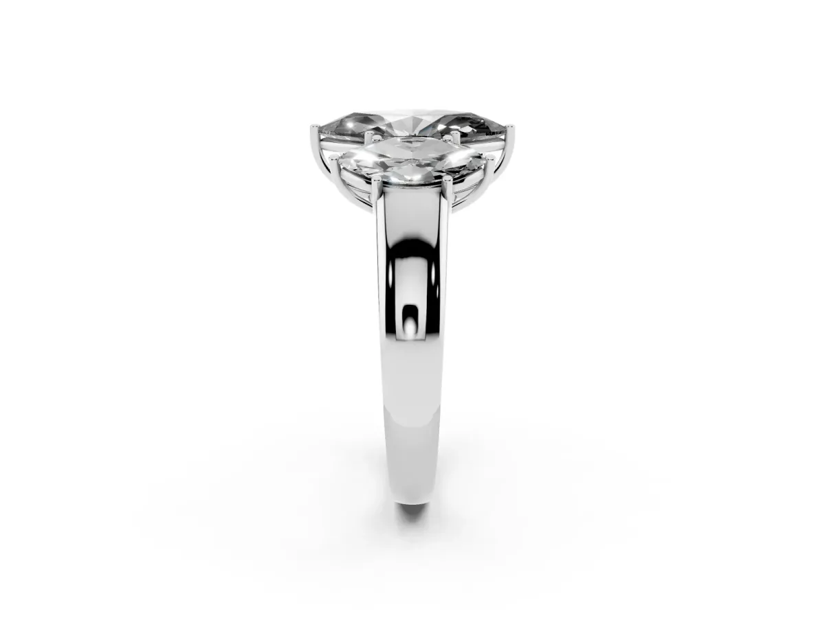 Fancy Black Three-Stone Marquise Cut Cut Diamond Ring with Prong Setting and Classic Band Silver