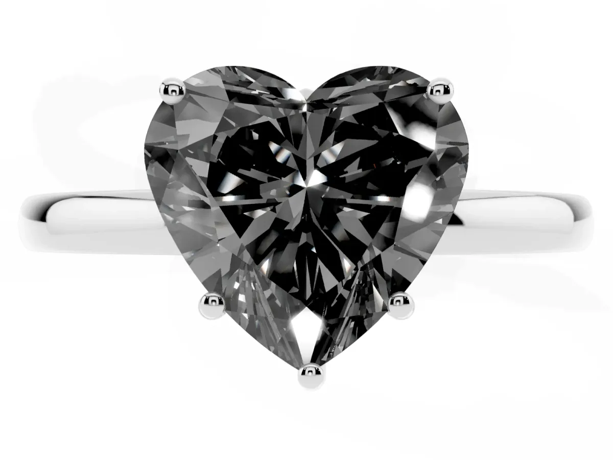 Fancy Black Heart Cut Solitaire Diamond Ring with Prong Setting and Plain Band White gold