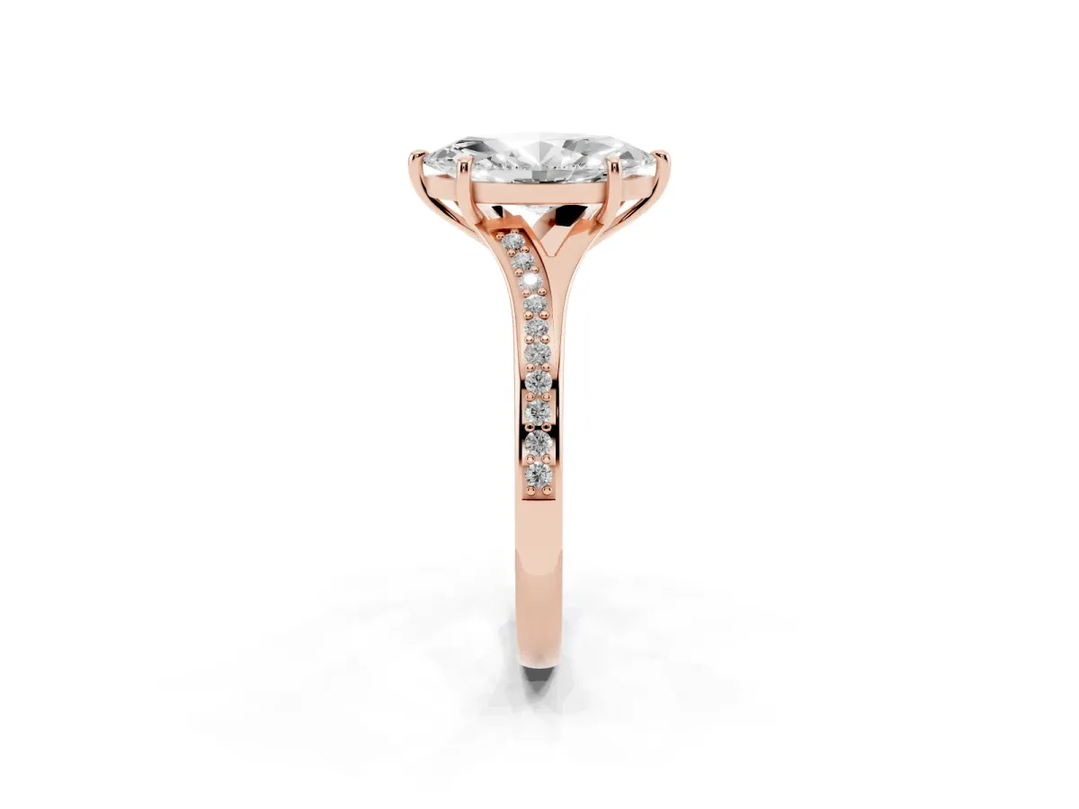 Marquise Cut Diamond Solitaire Ring with Pavé Band and Prong Setting Rose gold