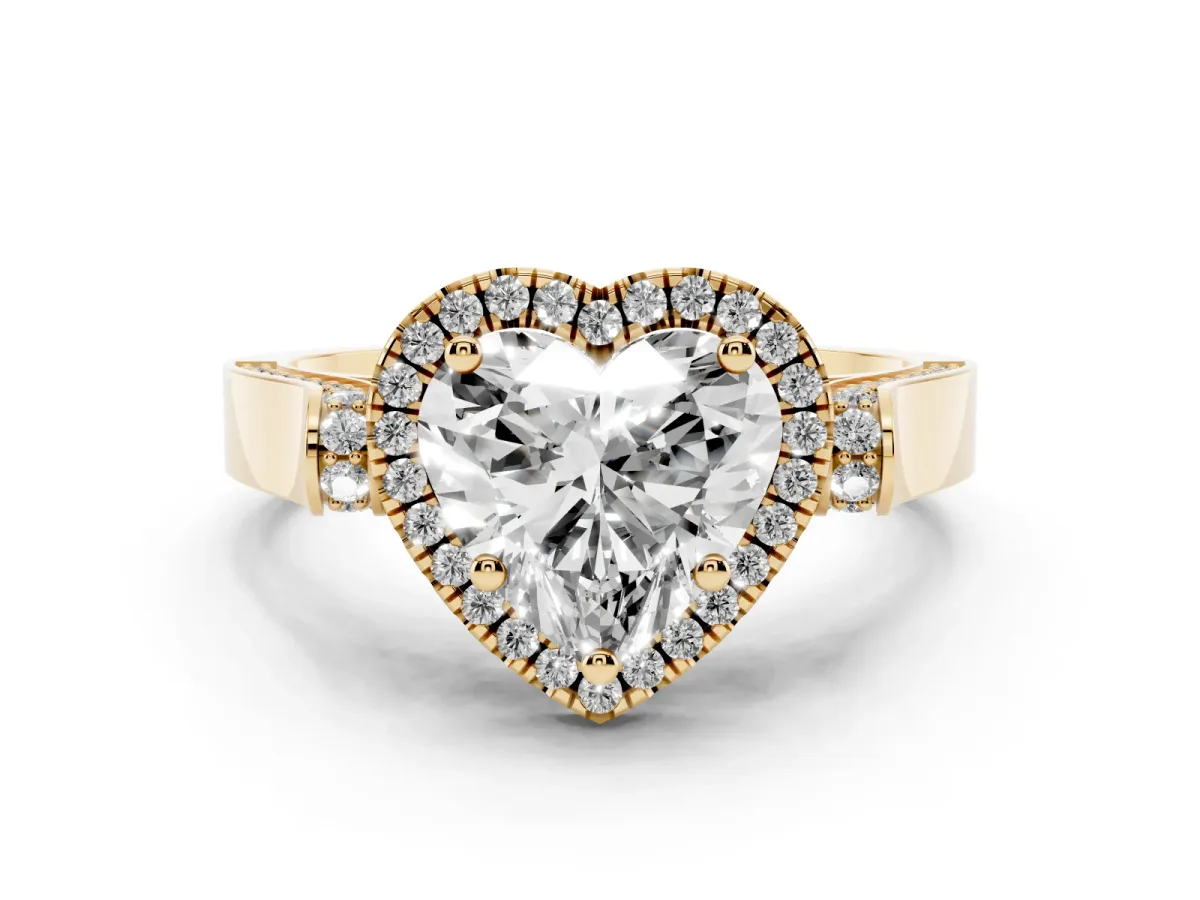 Heart Cut Halo Pave Split Shank Prong Setting Ring Yellow gold