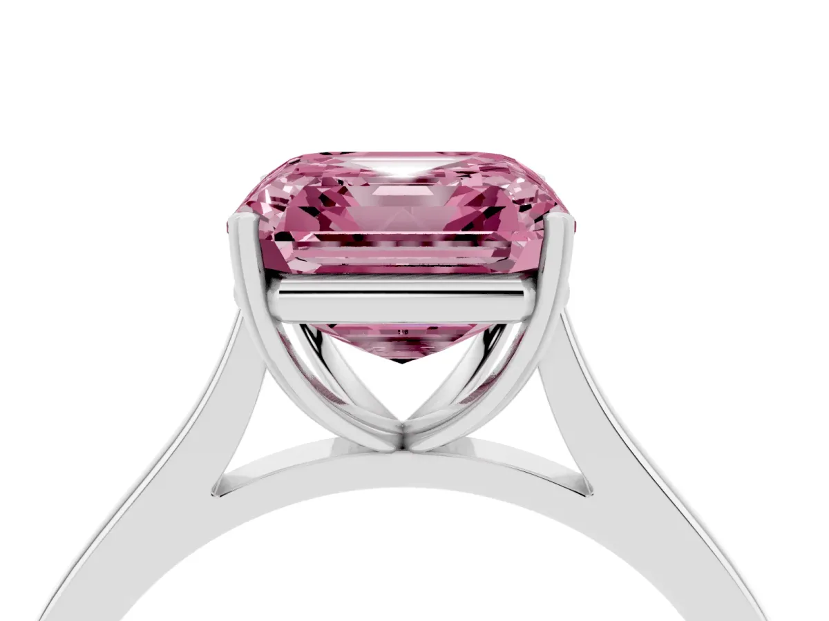 Fancy Pink Asscher Cut Solitaire Heart Prong Engagement Ring with Tapered Band Silver