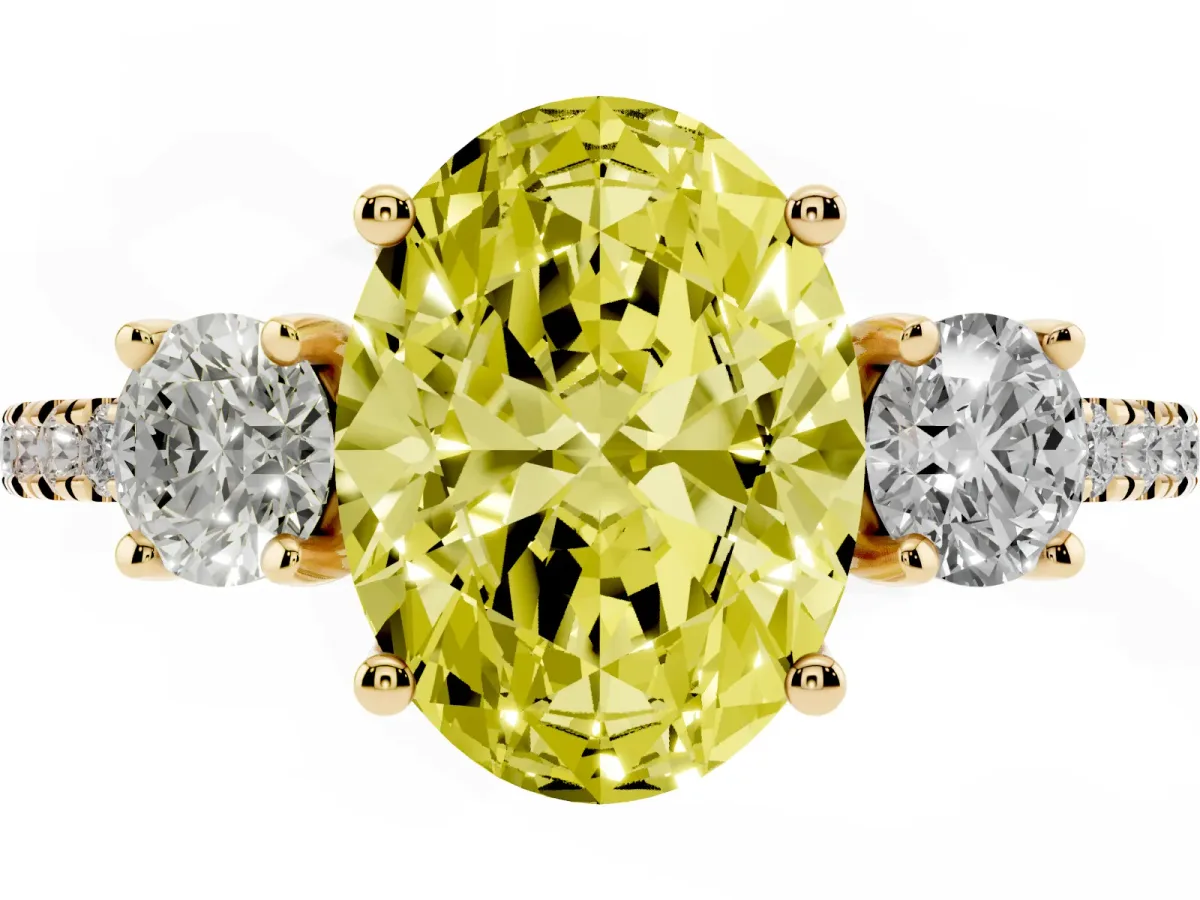 Fancy Yellow Three-Stone Oval Cut Cut Diamond Pavé Band with Prong Setting Yellow gold