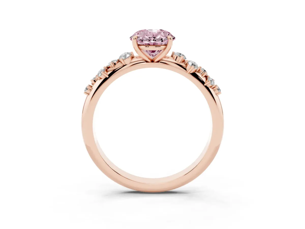 Fancy Pink Oval Cut Diamond Cluster Prong-Set Solitaire Ring Rose gold