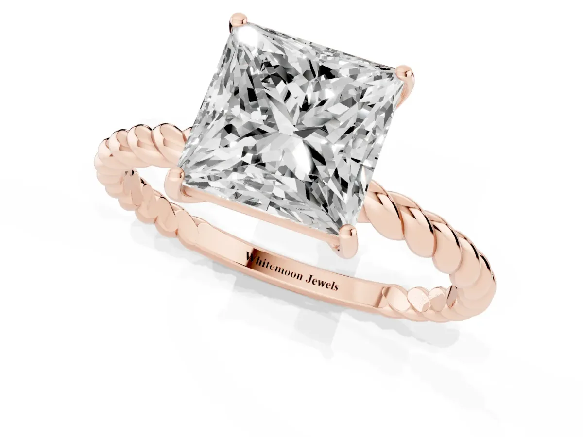 Princess Cut Solitaire Twisted Band 4-Prong Ring Rose gold