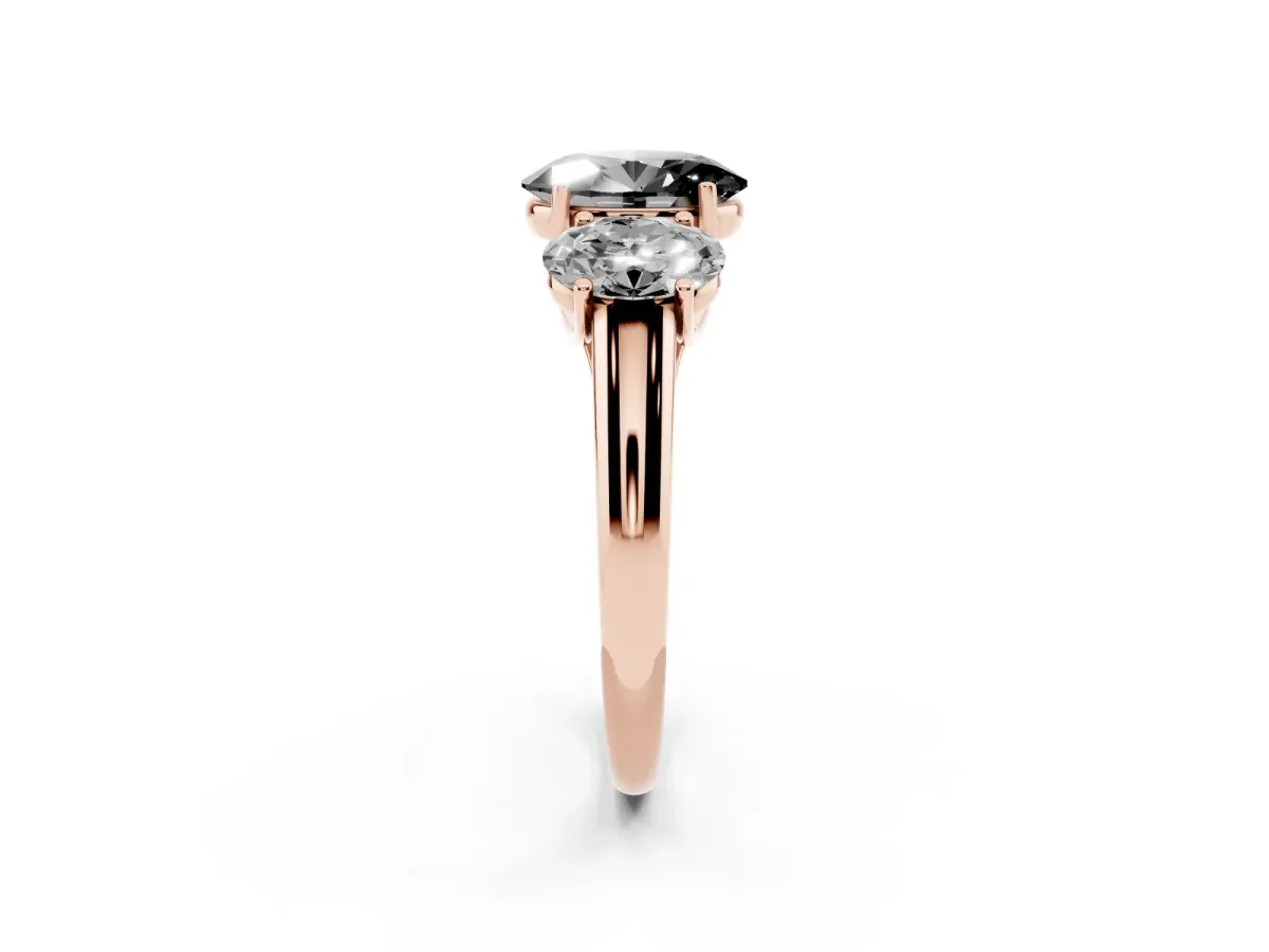 Fancy Black Three-Stone Oval Cut Diamond Engagement Ring with Prong Setting Rose gold