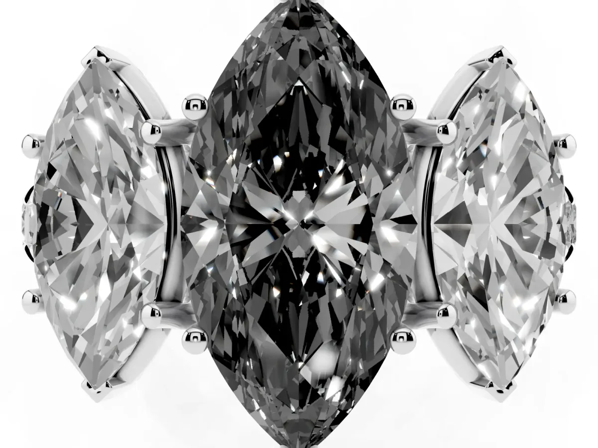 Fancy Black Three-Stone Marquise Cut Diamond Pavé Band with Prong Setting Silver