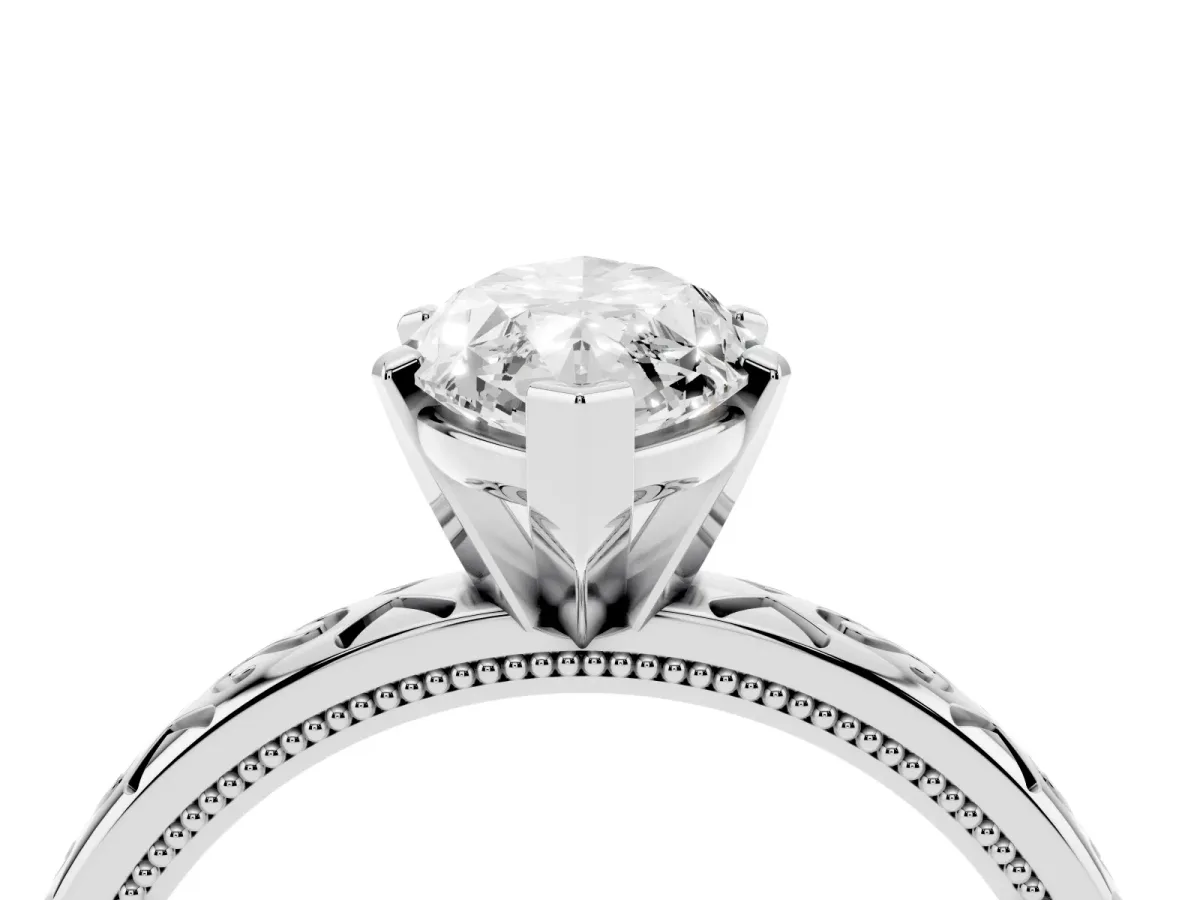 Marquise Cut Solitaire Engagement Ring with Scrollwork Band and Four-Prong Setting White gold