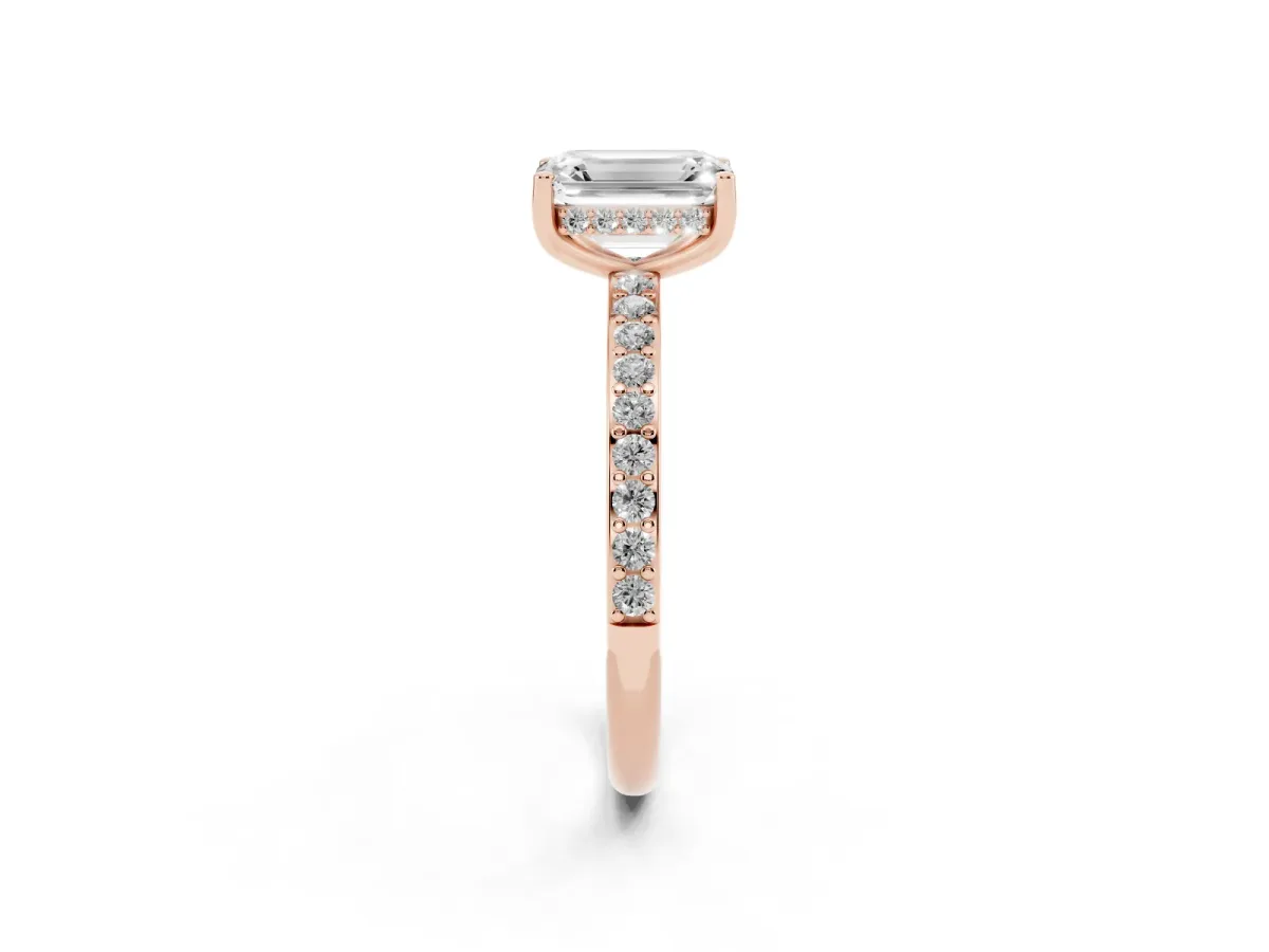 Emerald Cut Cut Diamond Pavé Band Ring with Four-Prong Setting Rose gold