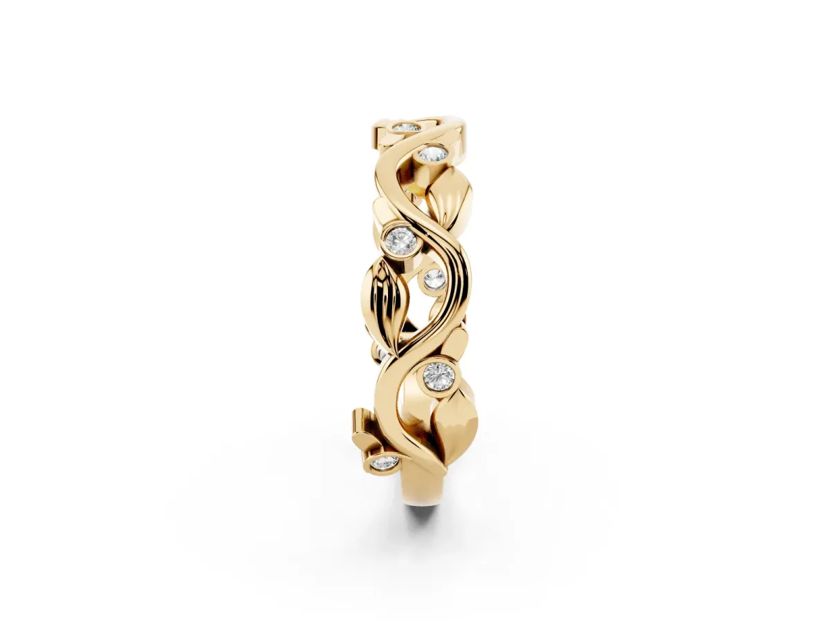 Round Diamond Leaf Eternity Band with Bezel Setting Yellow gold