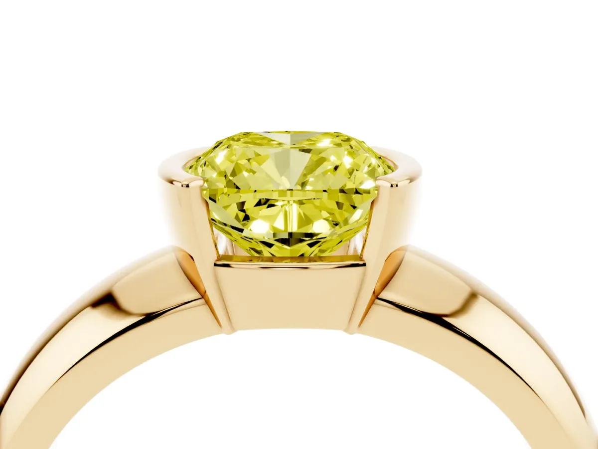 Fancy Yellow Cushion Cut Solitaire Tension Set Diamond Ring with Wide Band Yellow gold