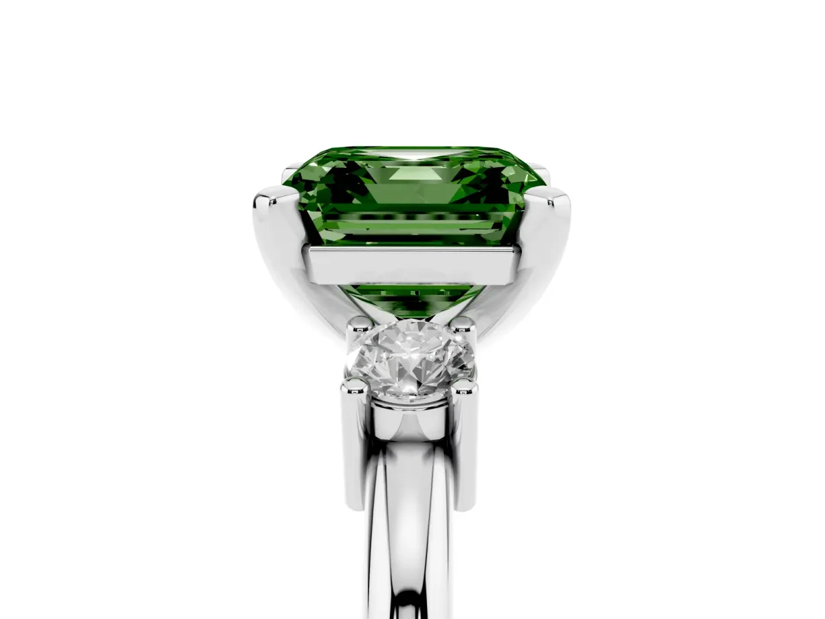 Fancy Green Three-Stone Princess Cut Cut Diamond Solitaire with Prong Setting and Classic Band White gold