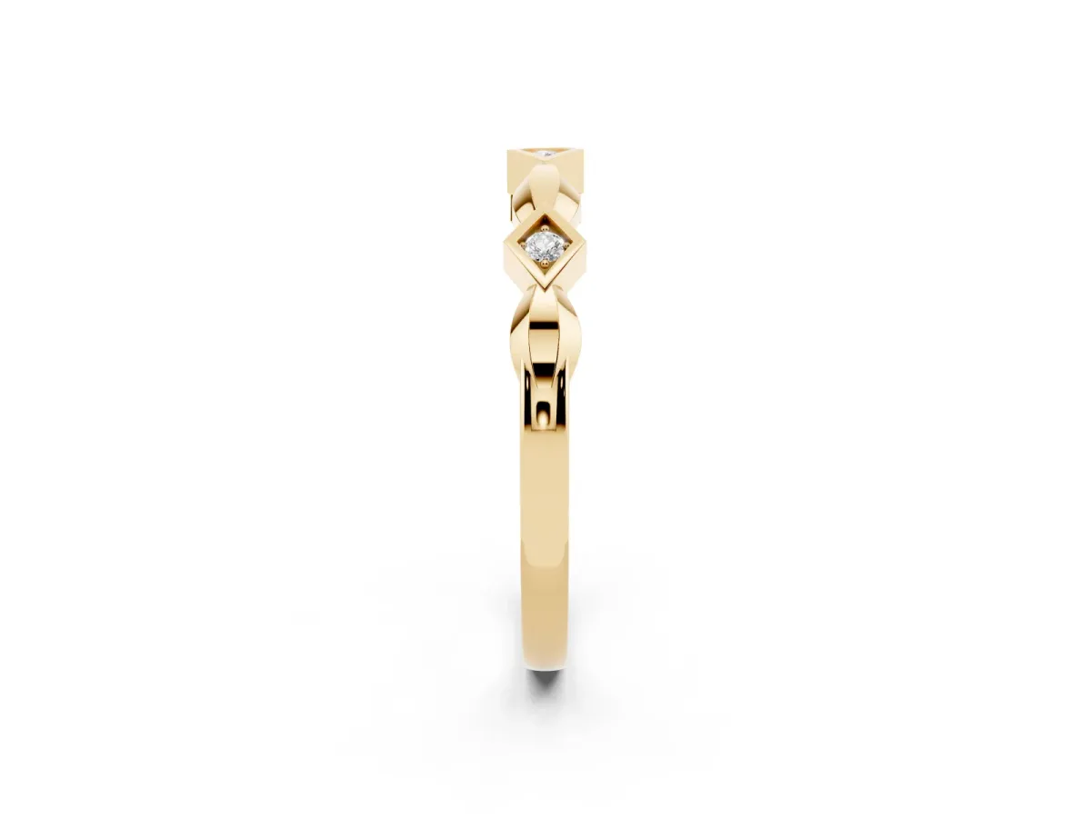 Square Diamond Twist Band with Bezel Setting Yellow gold