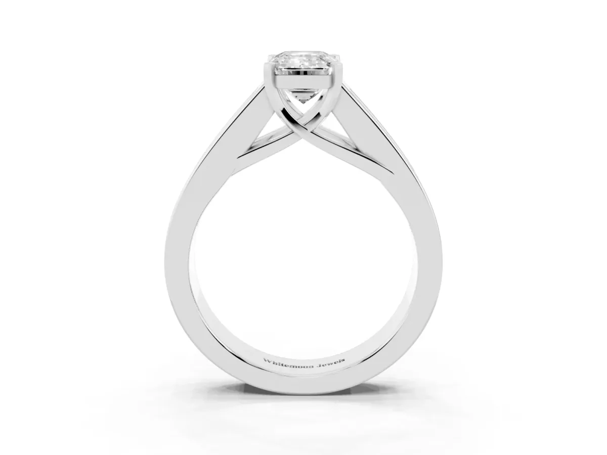 Emerald Cut Cut Channel Set Solitaire Ring with Four-Prong Setting Silver