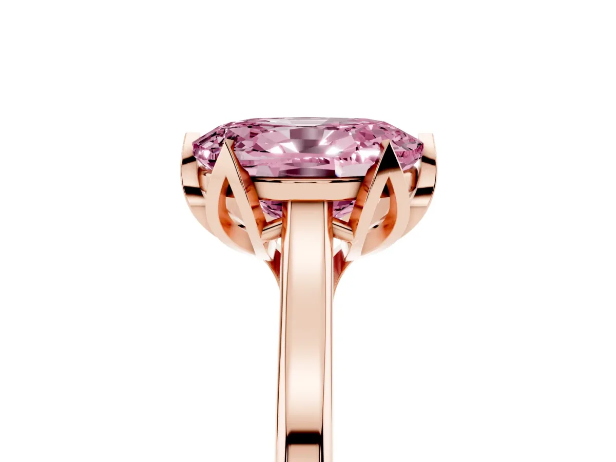 Fancy Pink Oval Cut Diamond Solitaire Ring with Flower Prong Setting and Classic Band Rose gold