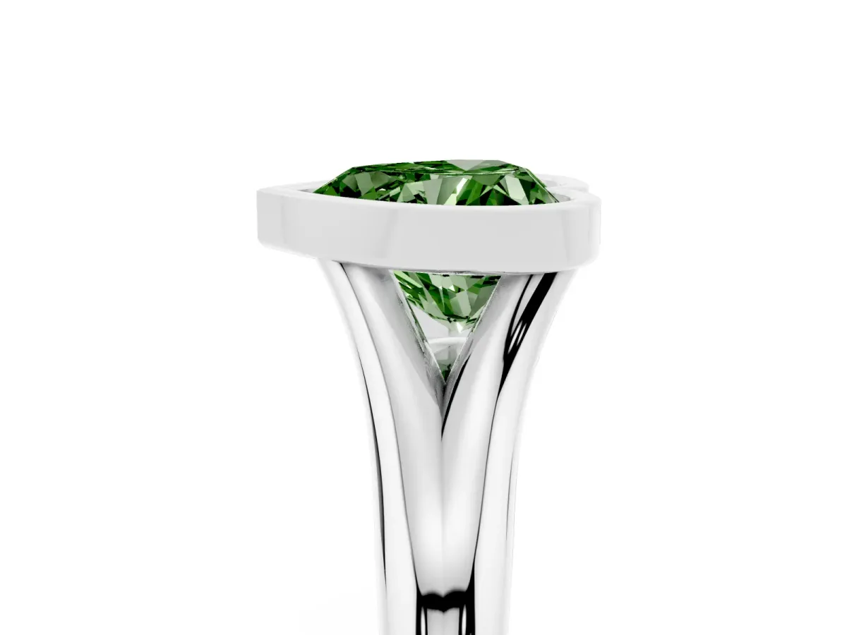Fancy Green Bezel Set Heart Cut Solitaire Diamond Ring with Smooth Band Silver