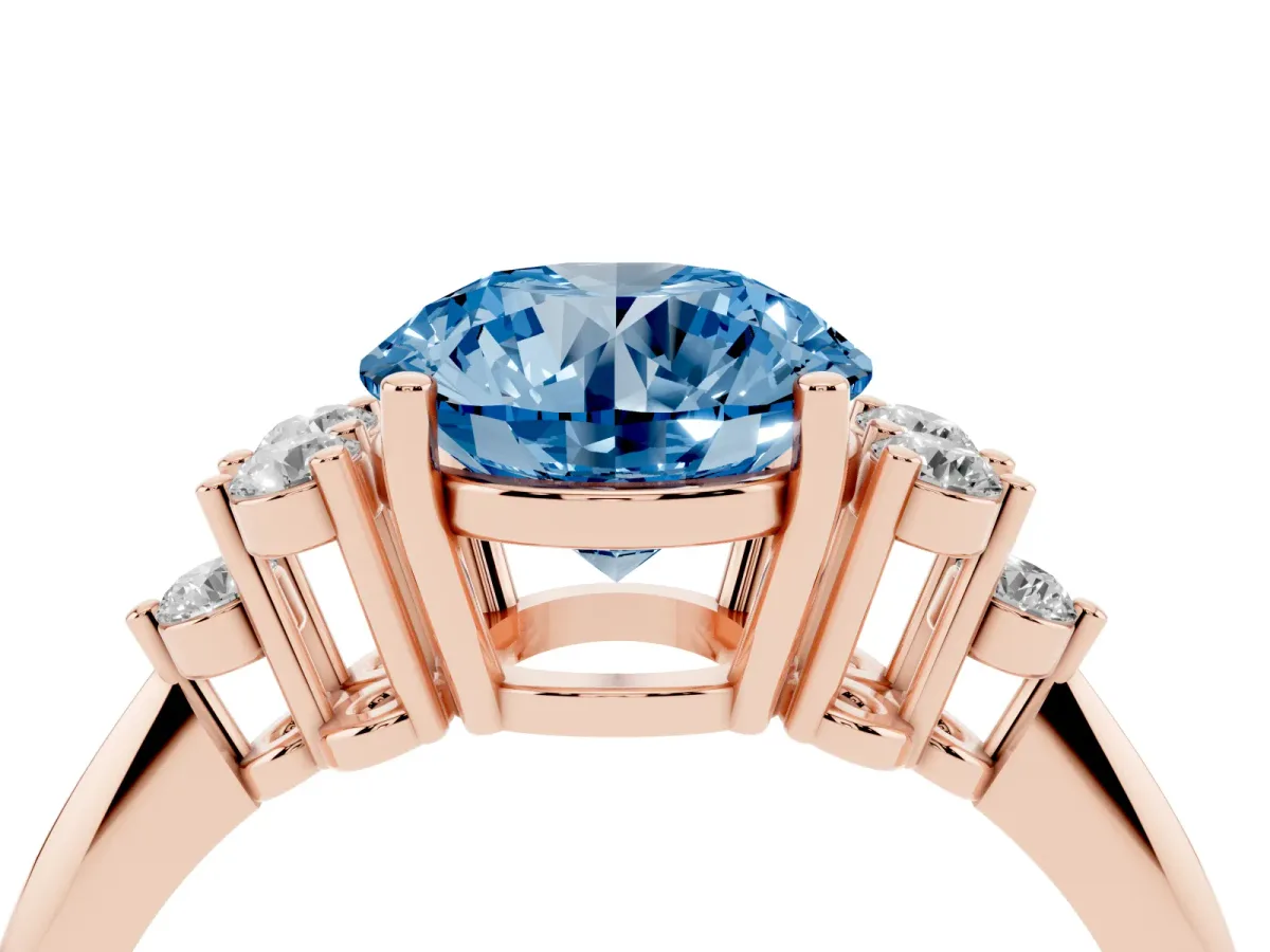 Fancy Blue Round Cut Cut Diamond Cluster Ring with Solitaire Band and Four-Prong Setting Rose gold
