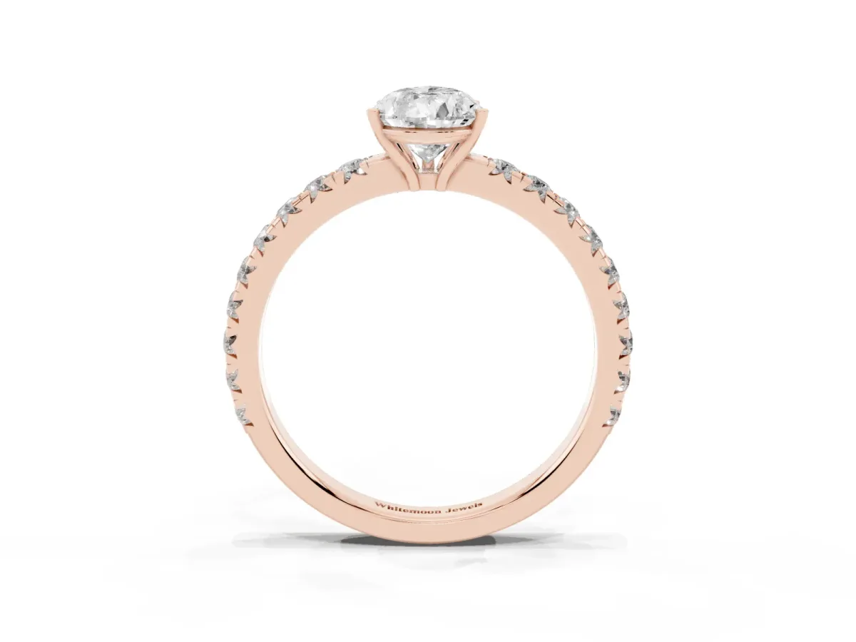 Pear Cut Diamond Pavé Solitaire Engagement Ring with Four-Prong Setting Rose gold