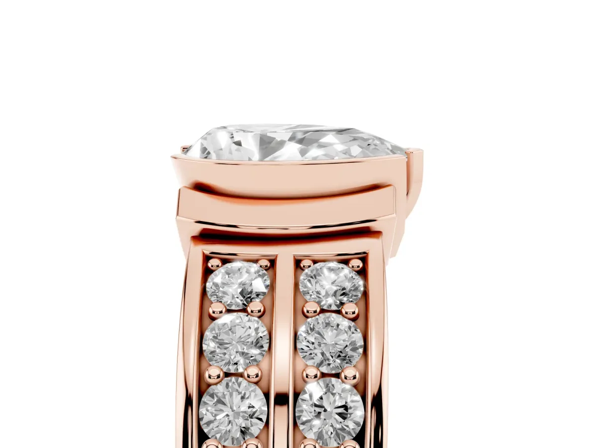 Pear Cut Brilliant Diamond Channel Set Wide Band Ring with Bezel Setting Rose gold