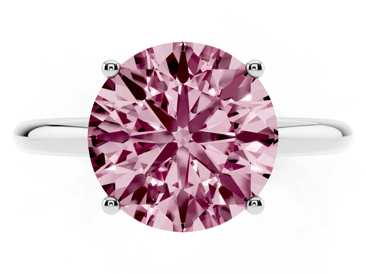 Fancy Pink Round Cut Cut Solitaire Engagement Ring with Four-Prong Setting and Classic Band Silver