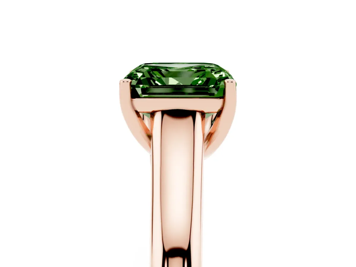 Fancy Green Asscher Cut Solitaire Engagement Ring with Tapered Band and Four-Prong Setting Rose gold