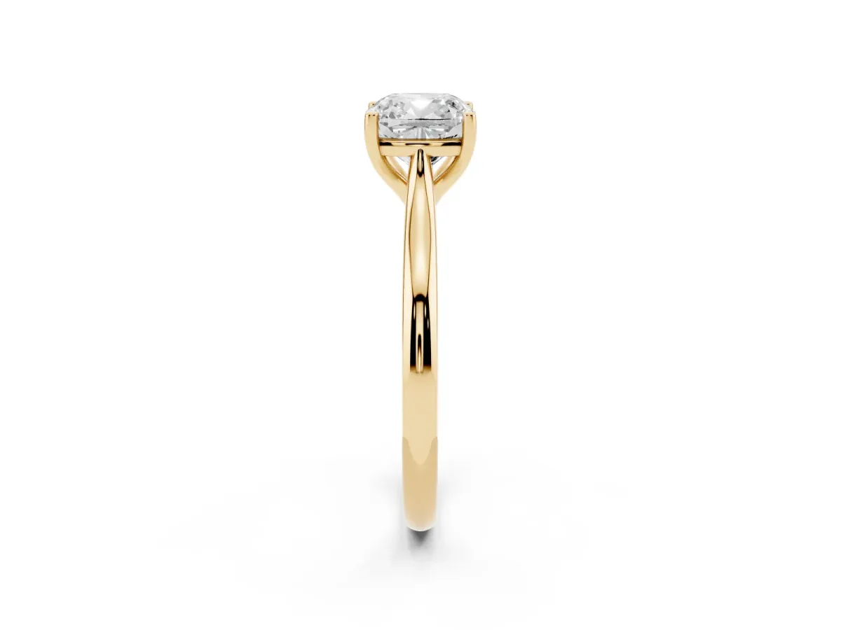Cushion Cut Cut Solitaire Ring with Cathedral Band and Four-Prong Setting Yellow gold