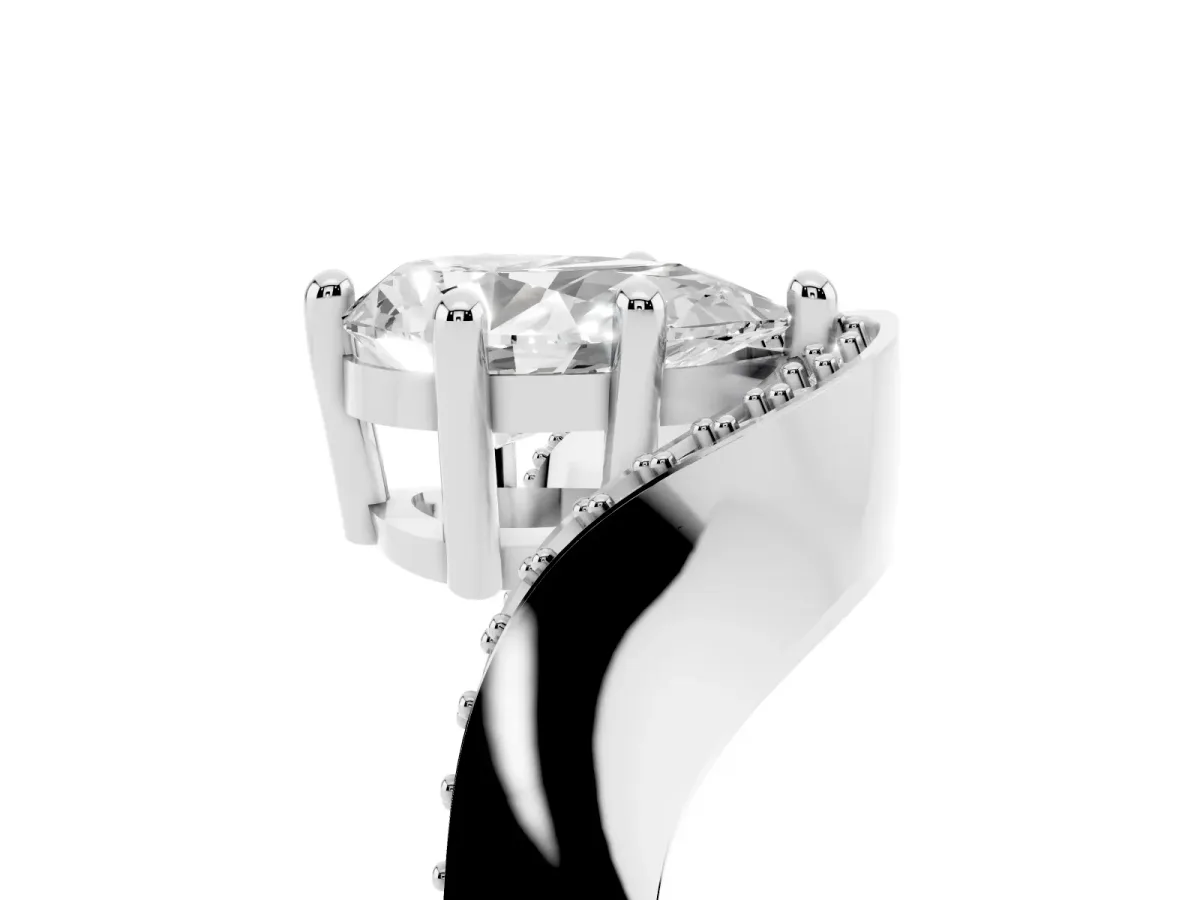 Pear Cut Solitaire Diamond Engagement Ring with Pave Band and Four-Prong Setting White gold