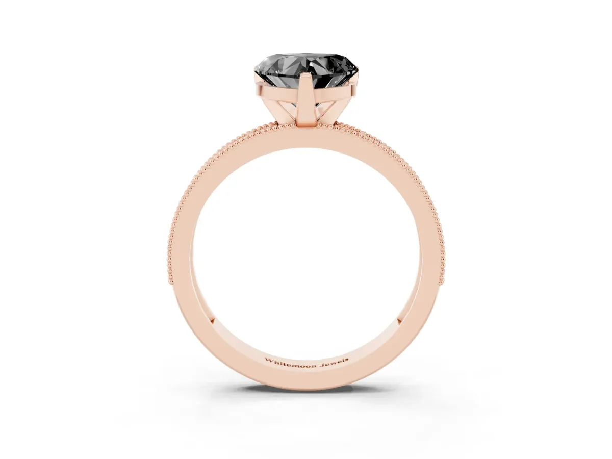 Fancy Black Heart Cut Diamond Milgrain Pavé Engagement Ring with Four-Prong Setting Rose gold