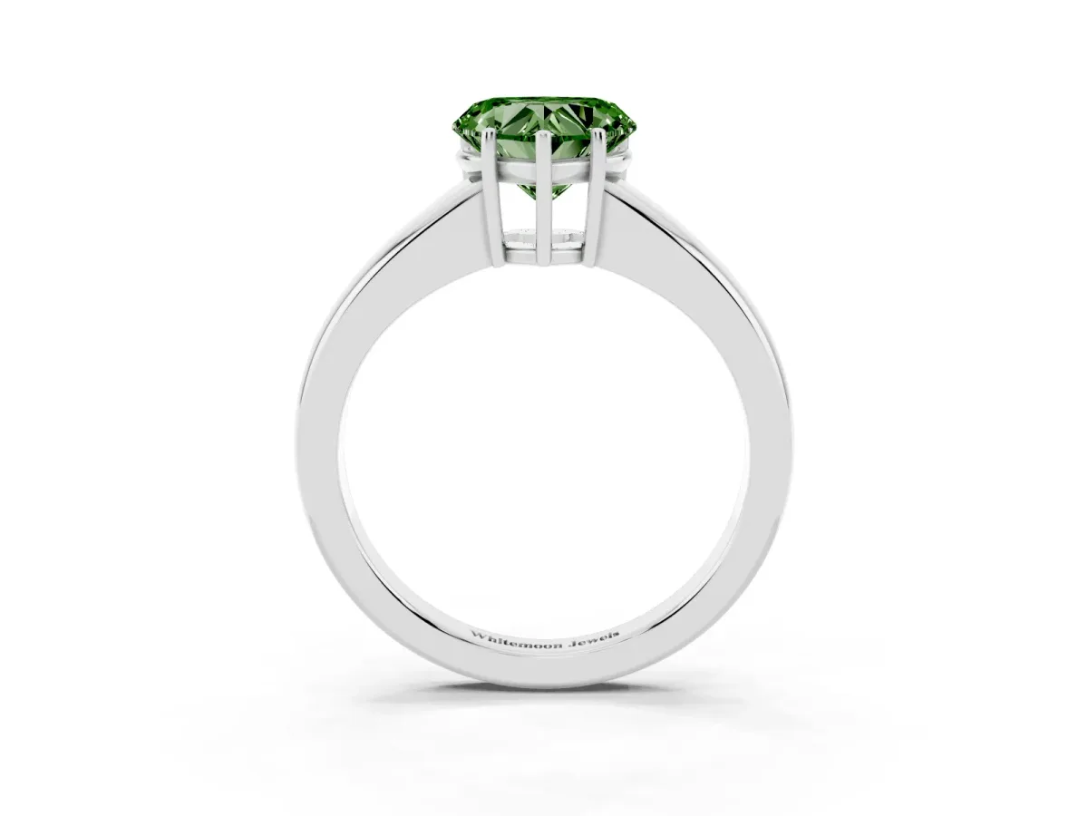 Fancy Green Heart Cut Solitaire Diamond Ring with Tapered Band and Four-Prong Setting Platinum
