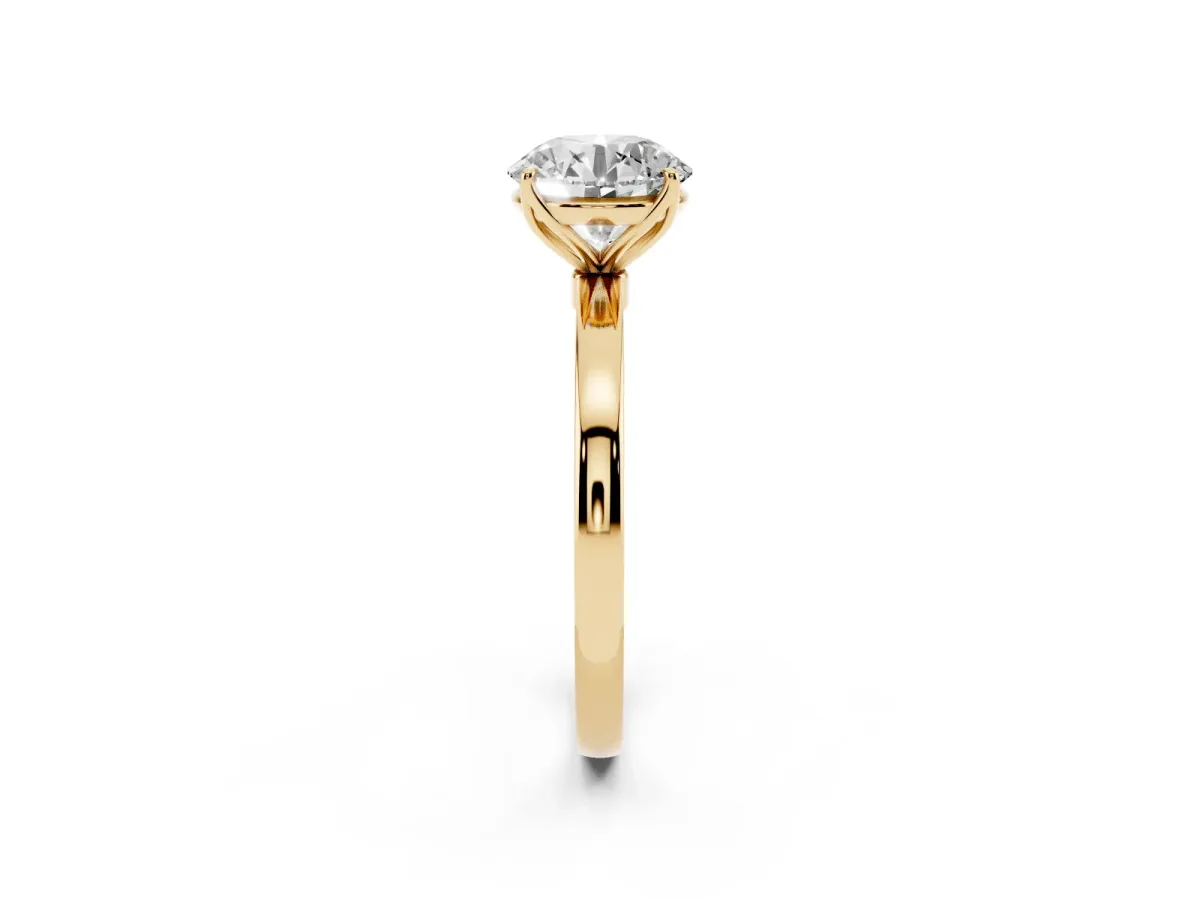Round Cut Diamond Solitaire Ring with Thin Band and Prong Setting Yellow gold