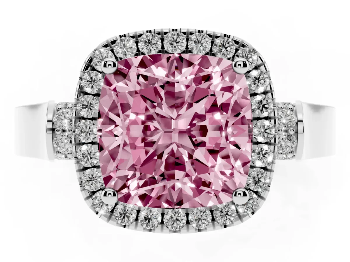 Fancy Pink Cushion Cut Halo Pave Split Shank Prong Setting Ring Silver