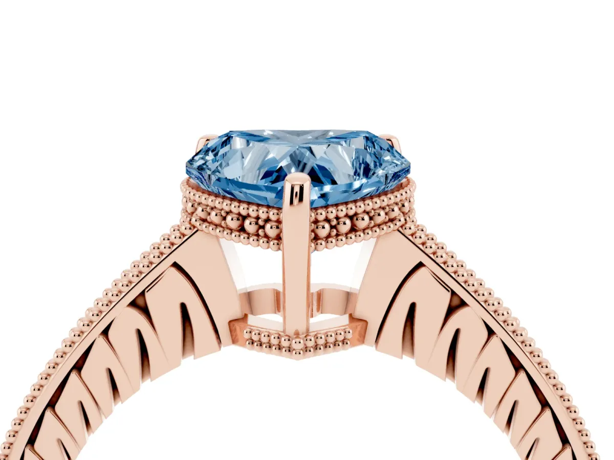 Fancy Blue Heart Cut Solitaire Pavé Diamond Milgrain Engagement Ring with Four-Prong Setting Rose gold