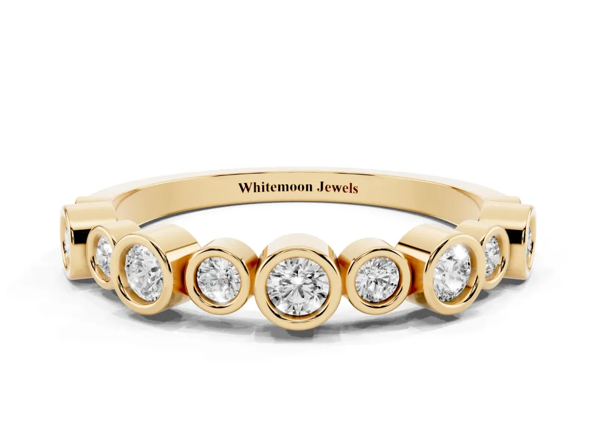 Bezel Set Round Diamond Half Eternity Band Yellow gold