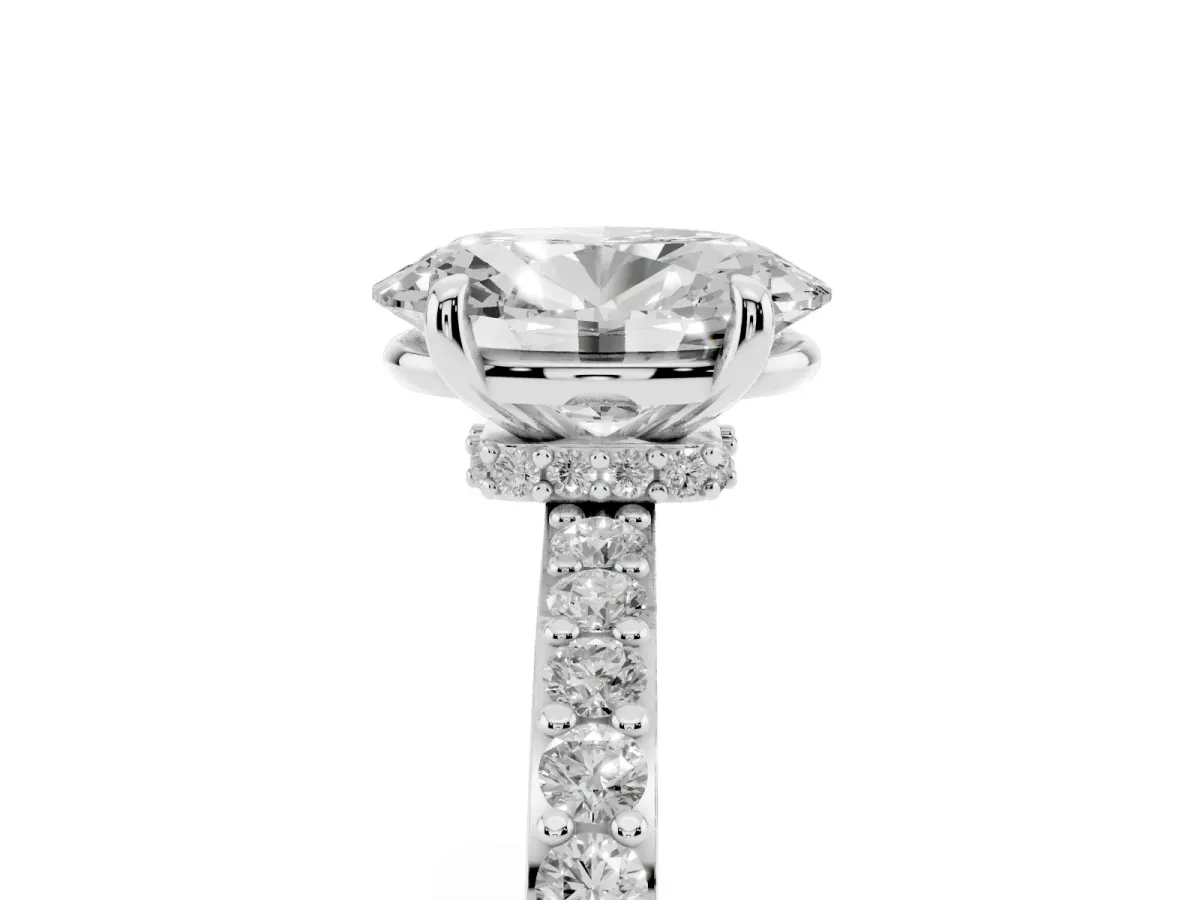 Oval Cut Diamond Pavé Engagement Ring with Round Accents and Prong Setting Silver