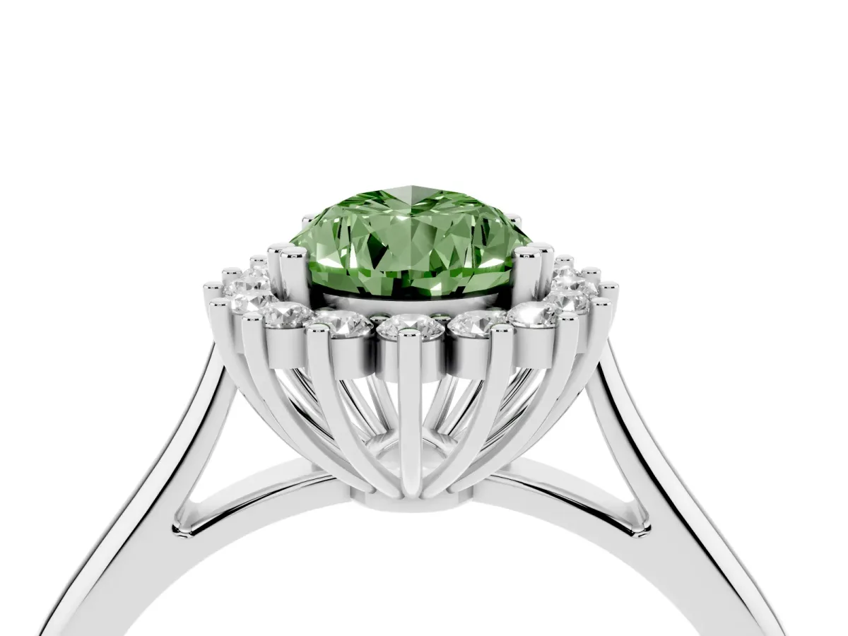 Fancy Green Pear Cut Cut Diamond Halo Ring with Solitaire Band and Prong Setting Platinum
