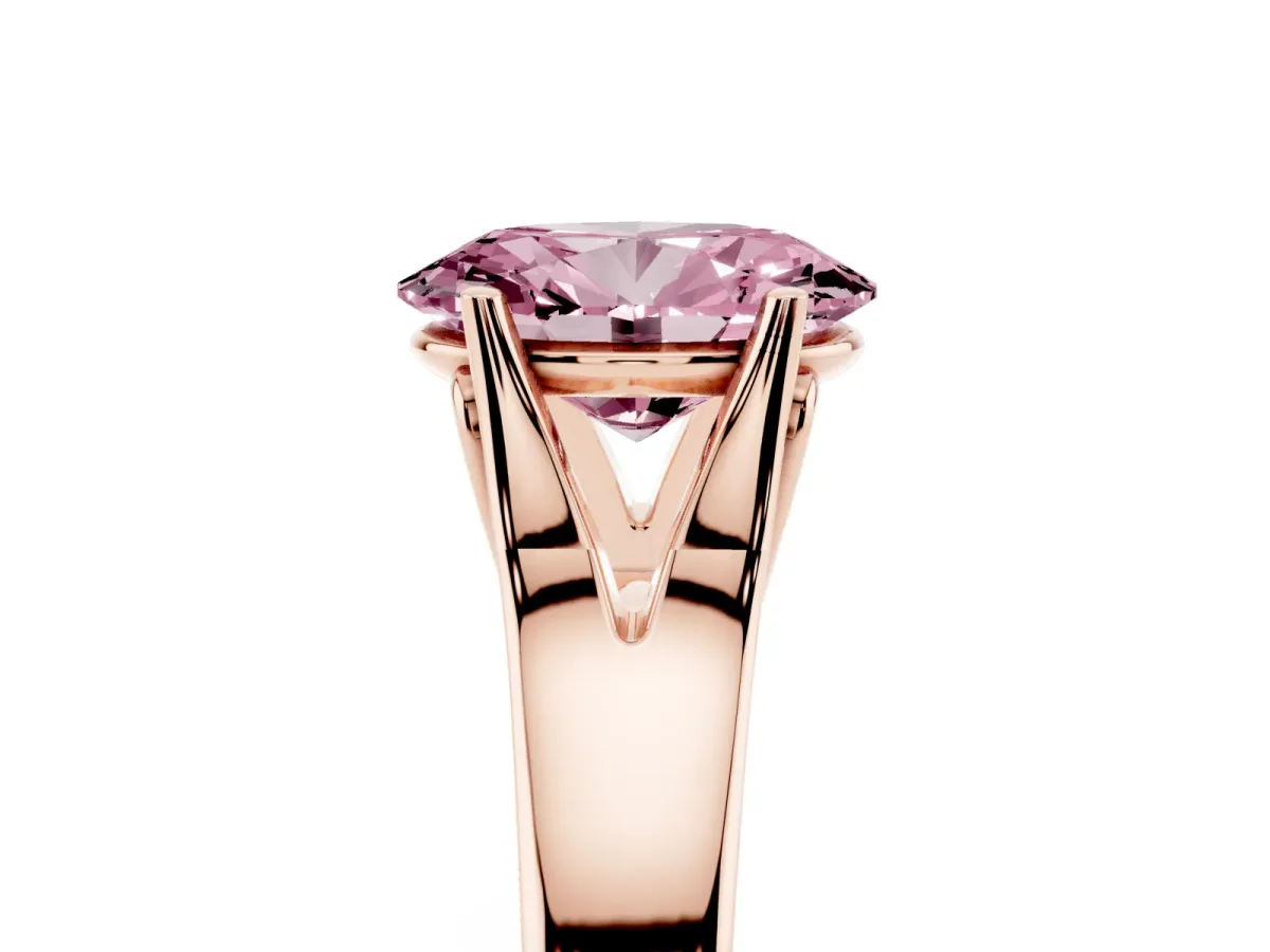 Fancy Pink Oval Cut Solitaire Diamond Ring with Cathedral Band and Four-Prong Setting Rose gold