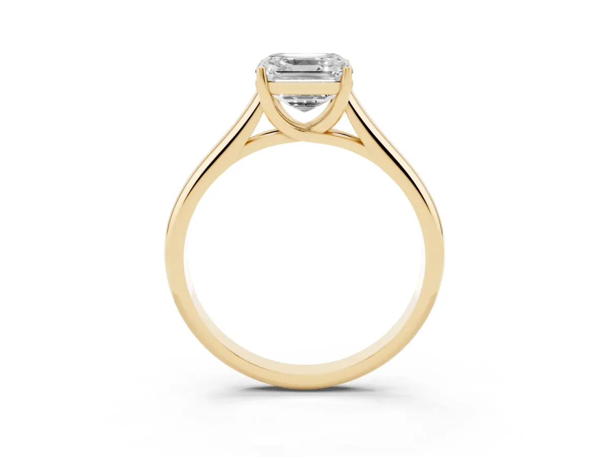 Asscher Cut Solitaire Engagement Ring with Tapered Band and Four-Prong Setting Yellow gold